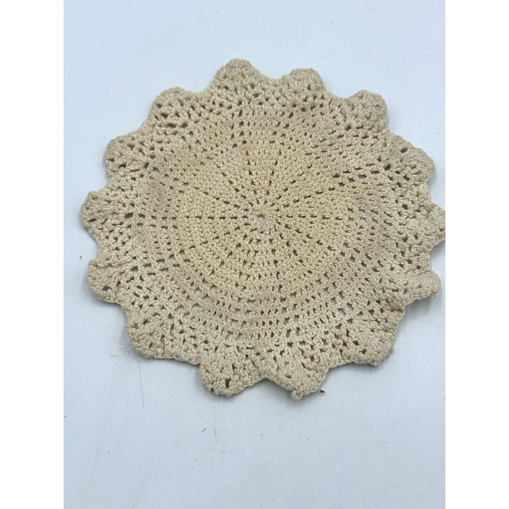 Handmade Beige/Cream Crochet Round Doily Scalloped Edge Approx 6 in